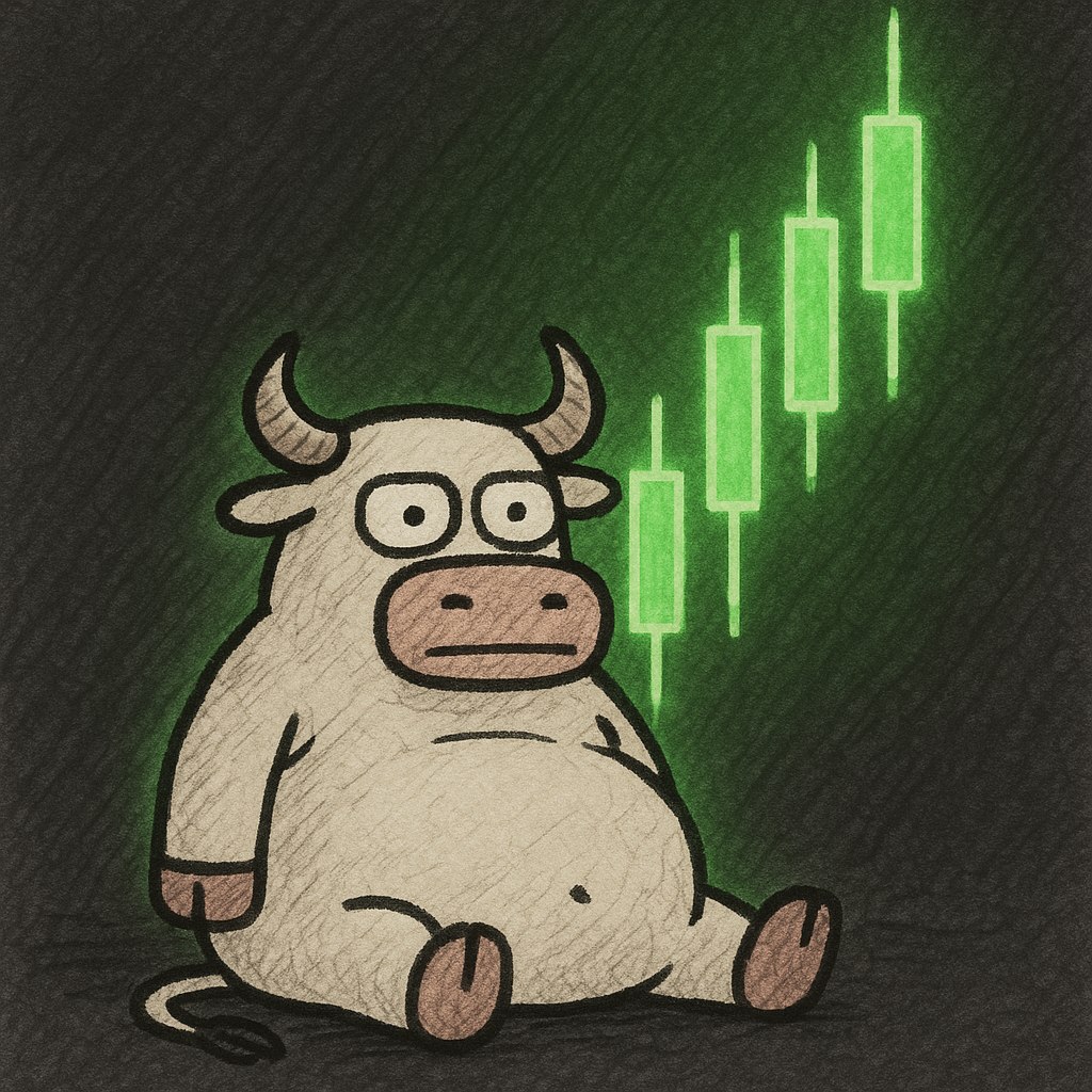 The useless bull sitting in front of giant green candles